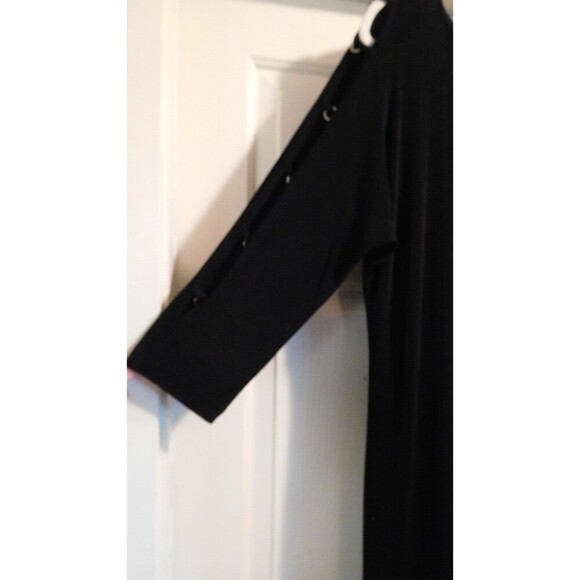 CHICO'S TRAVELERS Black Split Dolman Sleeve W/ Silver Ring Accent Midi Dress LG - Picture 2 of 7